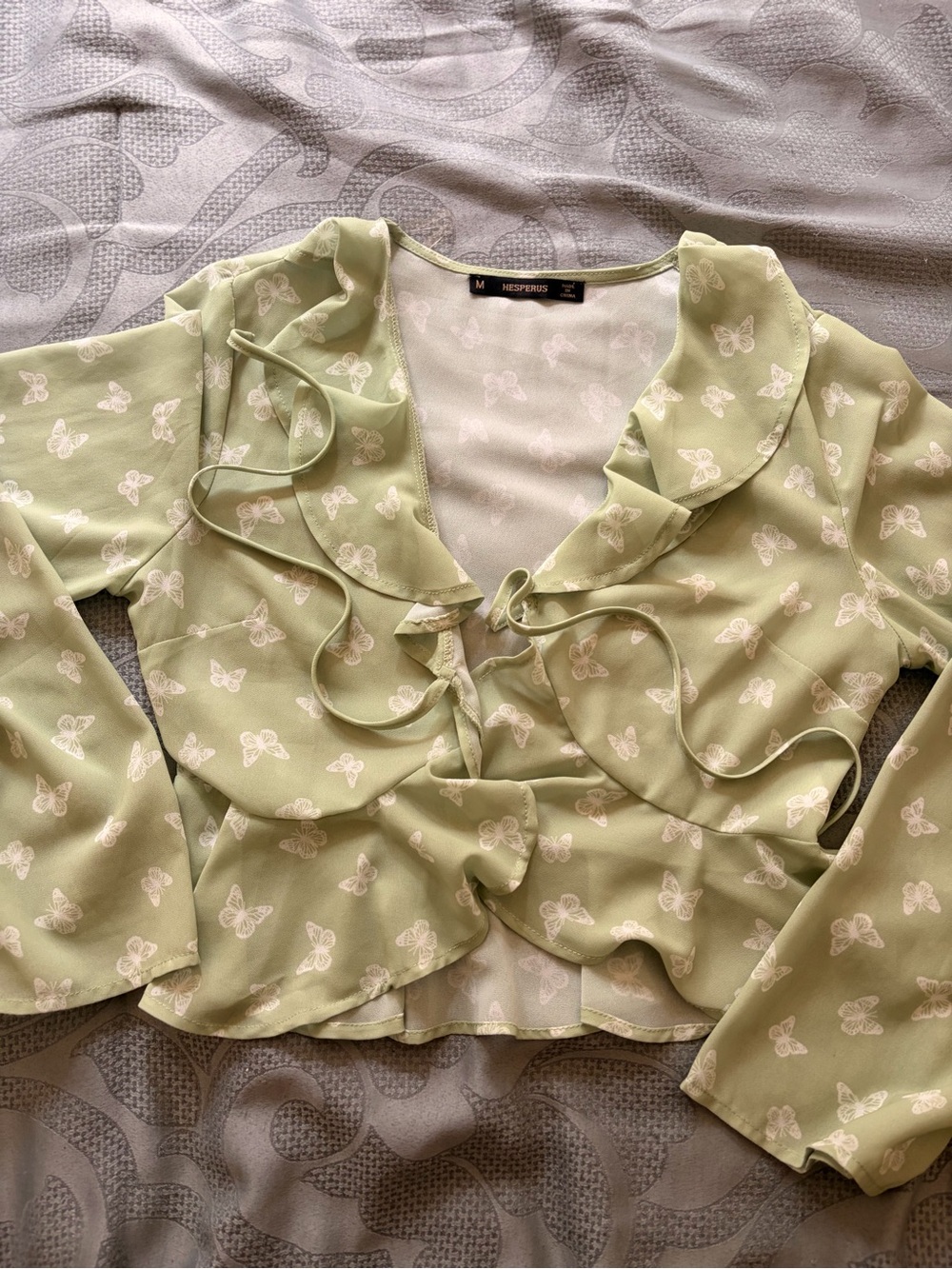Green Butterfly Tie-Front Blouse
